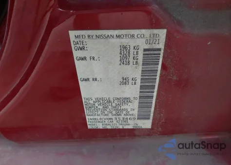 2021 Nissan Altima Sr Fwd from USA, damaged, VIN 1N4BL4CVXMN353469